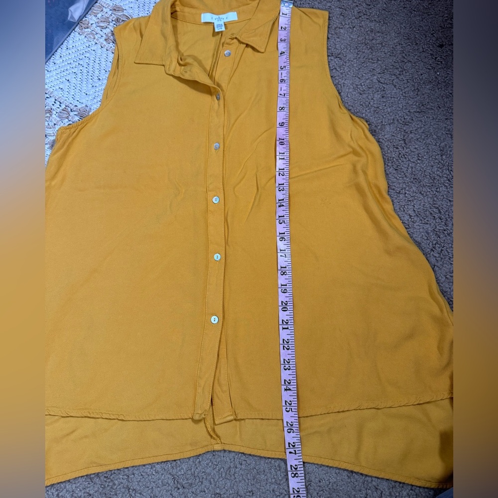 Fever Sleeveless Button-Down Flowy Shirt in Mustard Yellow - Picture 9 of 9